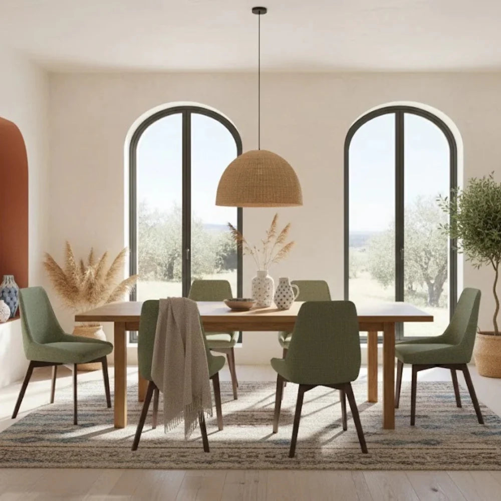 Set di 4 sedie da pranzo imbottite in tessuto verde Erythea con struttura in metallo facili da pulire | Duzzle