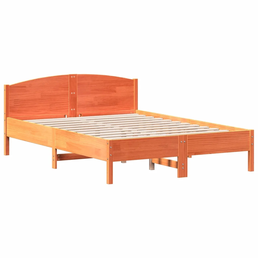 Giroletto senza Materasso-Struttura Letto Marrone Cera 140x200cm Massello Pino 803036