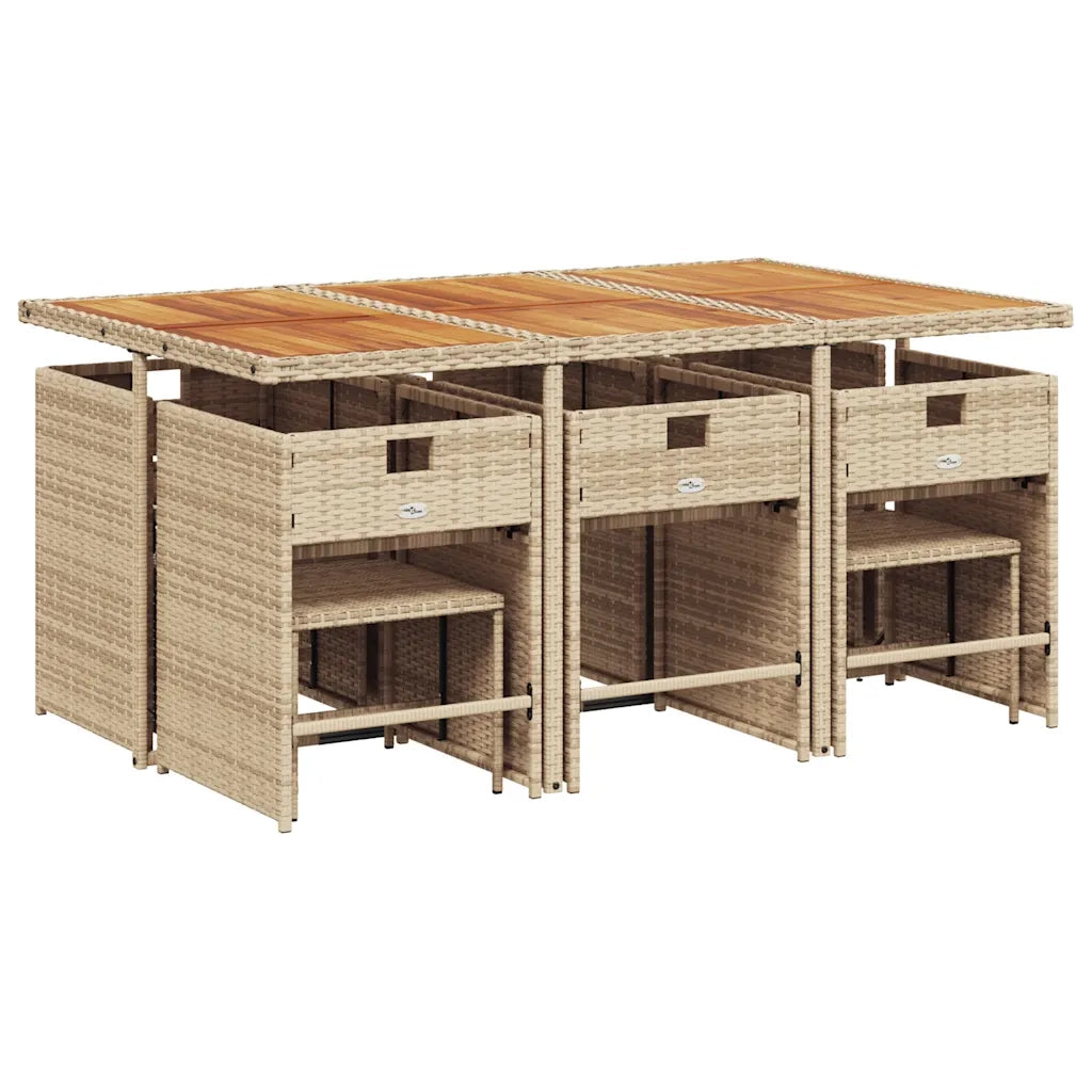 Set da Pranzo da Giardino 11 pz con Cuscini Beige in Polyrattan 3211156