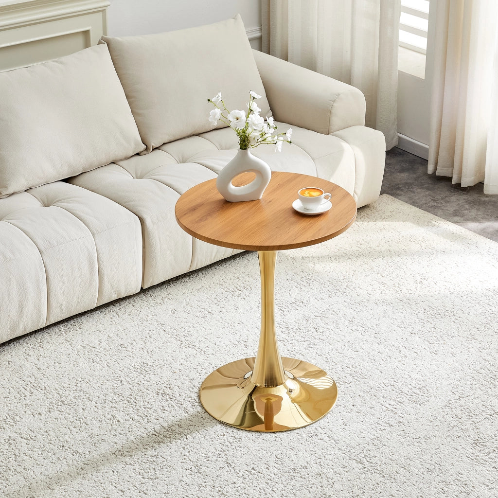 TAVOLO Rotondo 60 cm MDF e Metallo Oro/Legno