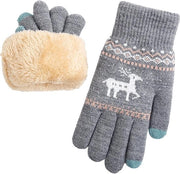 Guanti caldi invernali - 21x10cm guanti touchscreen - guanti damascati femminili - guanti di cashmere spessi con doppia imbottitura - guanti con dita intere - guanti di stoffa morbidi con allungamento