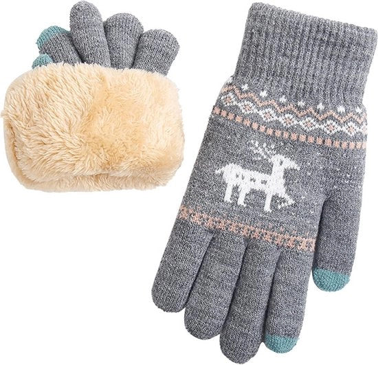 Guanti caldi invernali - 21x10cm guanti touchscreen - guanti damascati femminili - guanti di cashmere spessi con doppia imbottitura - guanti con dita intere - guanti di stoffa morbidi con allungamento