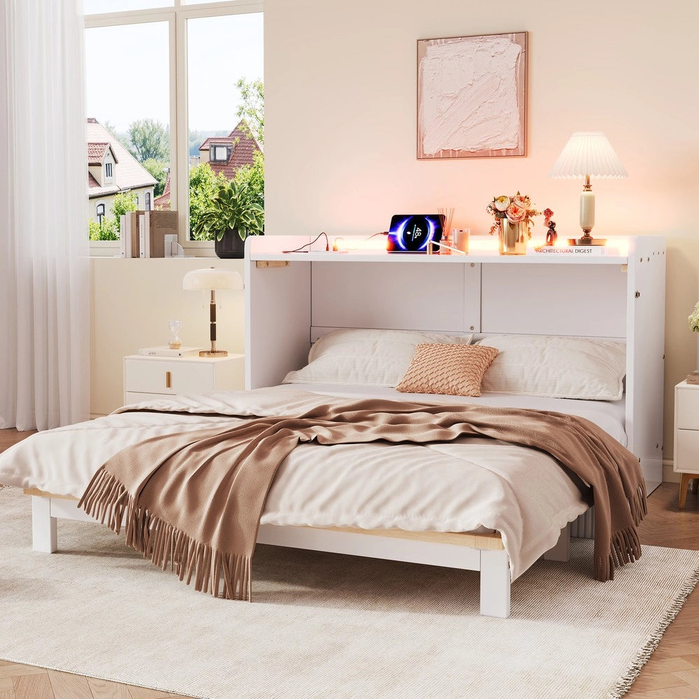 Letto a Scomparsa con Cassetti, LED e Presa USB ¨C Xylo ¨C Bianco Lucido 140x200
