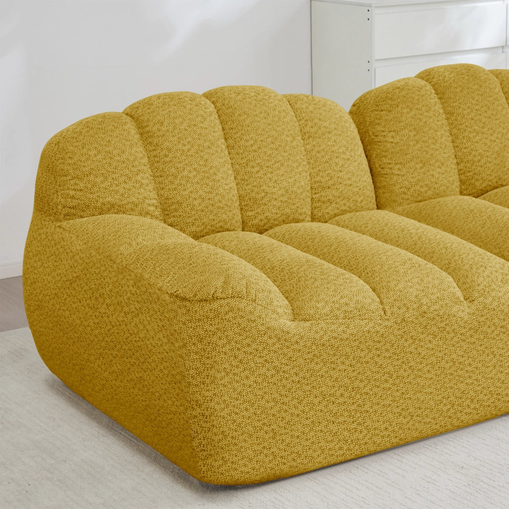 Divano modulare a 3 posti a forma di U con 2 pouf - Zephmum - Schiuma ad alta densit¨¤ 32D, seduta profonda, tessuto morbido, giallo