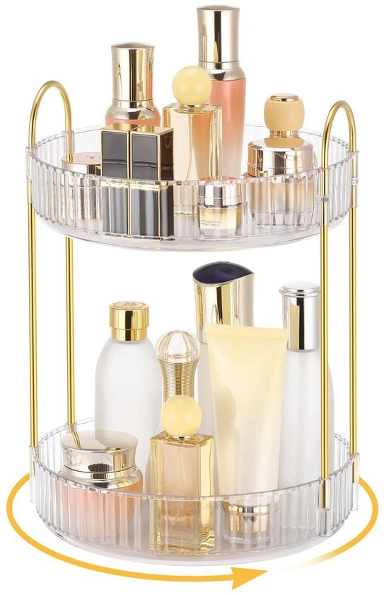 Organizzatore cosmetico 360° girevole - Organizzatore trucco - Transparente - Grande capacità - Deposito multifunzionale - 2 livelli