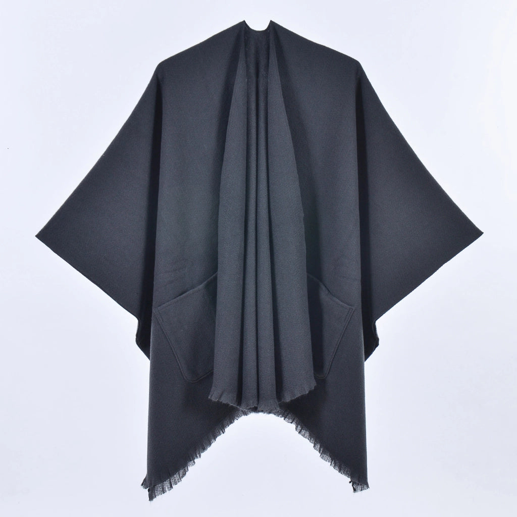 Nuovo mantello caldo da donna, semplice scialle in cashmere a tinta unita con spacco su entrambi i lati
