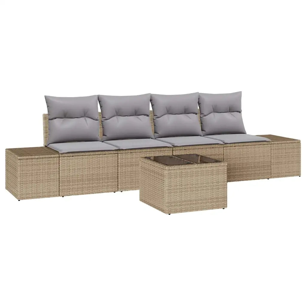 Set Divano da Giardino 5 pcs Beige e grigio polyrattan 3355599