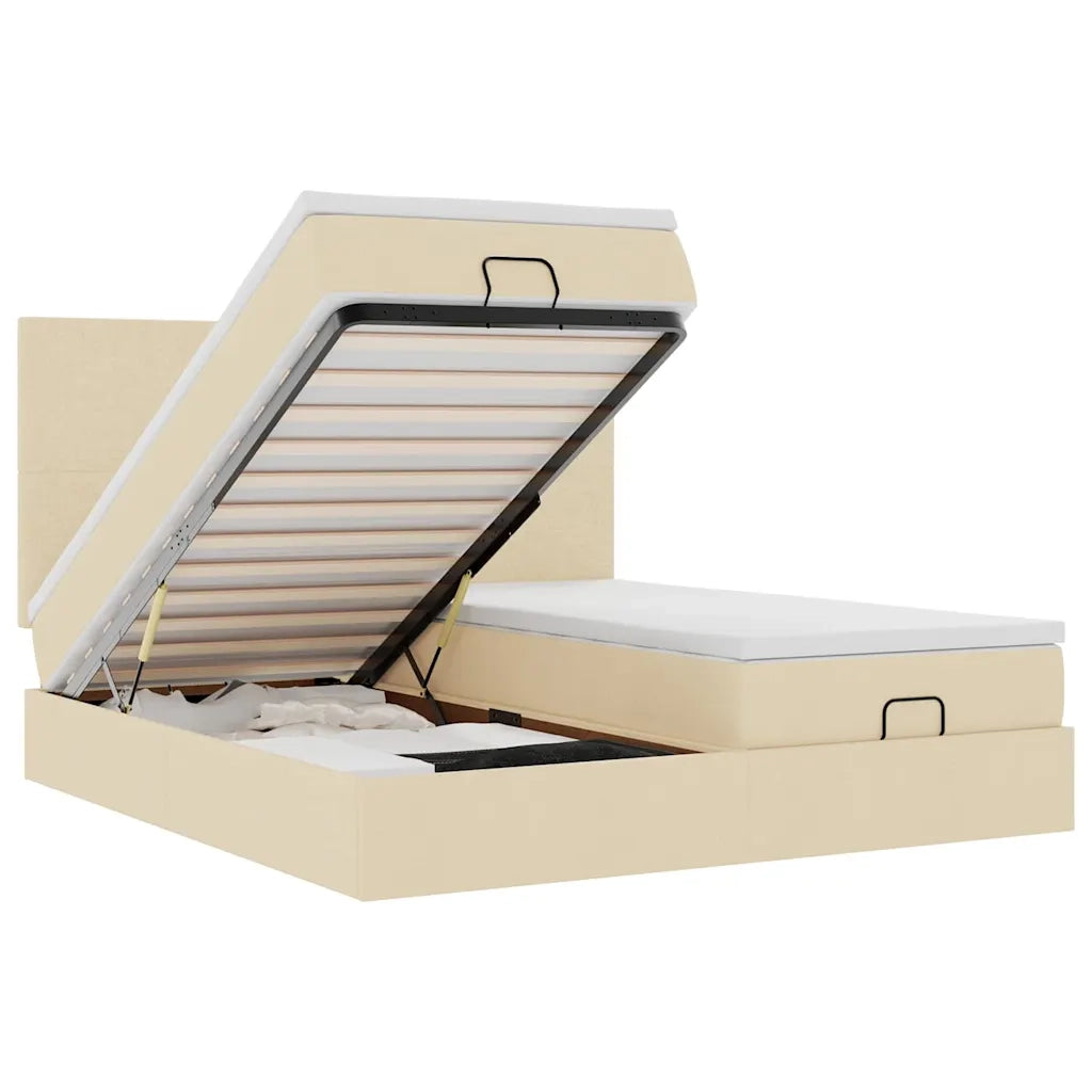 Struttura Letto Pouf con Materassi Crema 180x200 cm in Tessuto 3313676