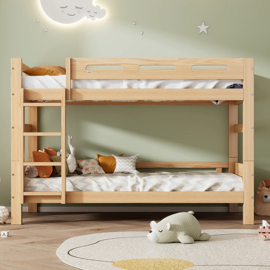 Letto a castello 90×200 cm; letto singolo; separabile in 2 letti singoli; senza materasso; in legno massello; naturale