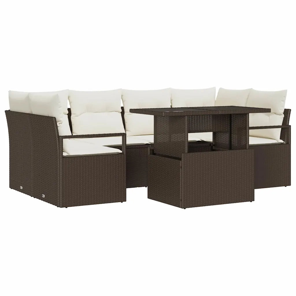 Set Divano da Giardino con cuscino 7 pcs Marrone polyrattan