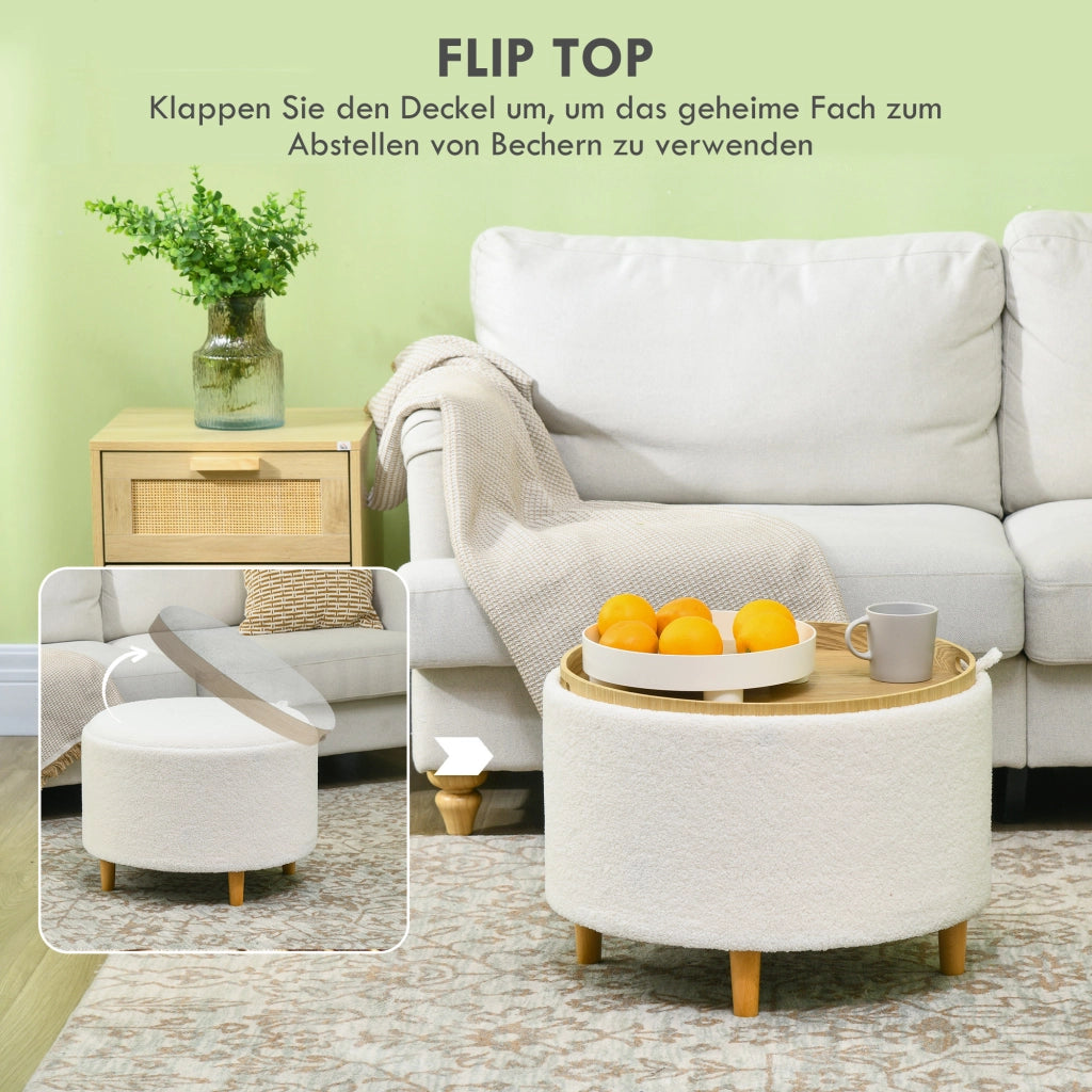 POUF Contenitore rotondo 56x56x42 cm Bianco in poliestere