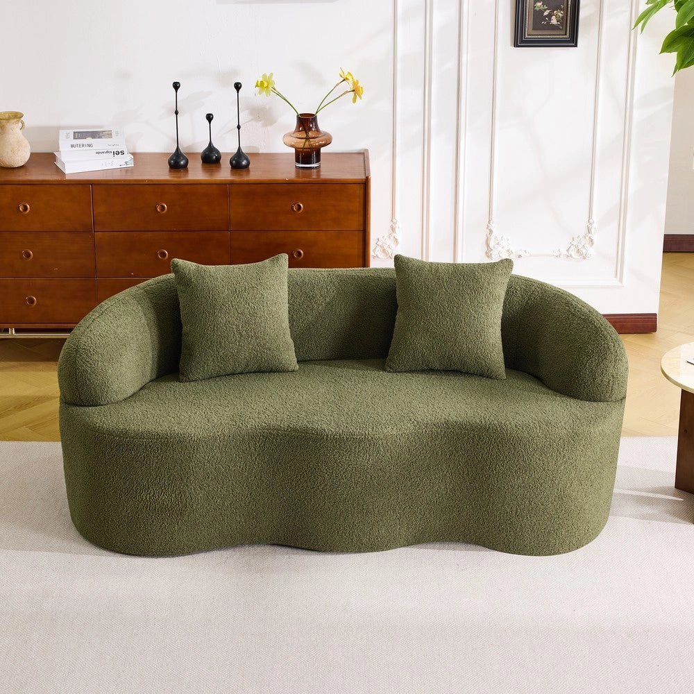 Divano 2 Posti Curvo con Cuscini ¨C Xylo ¨C Verde, Beige, Senza Montaggio