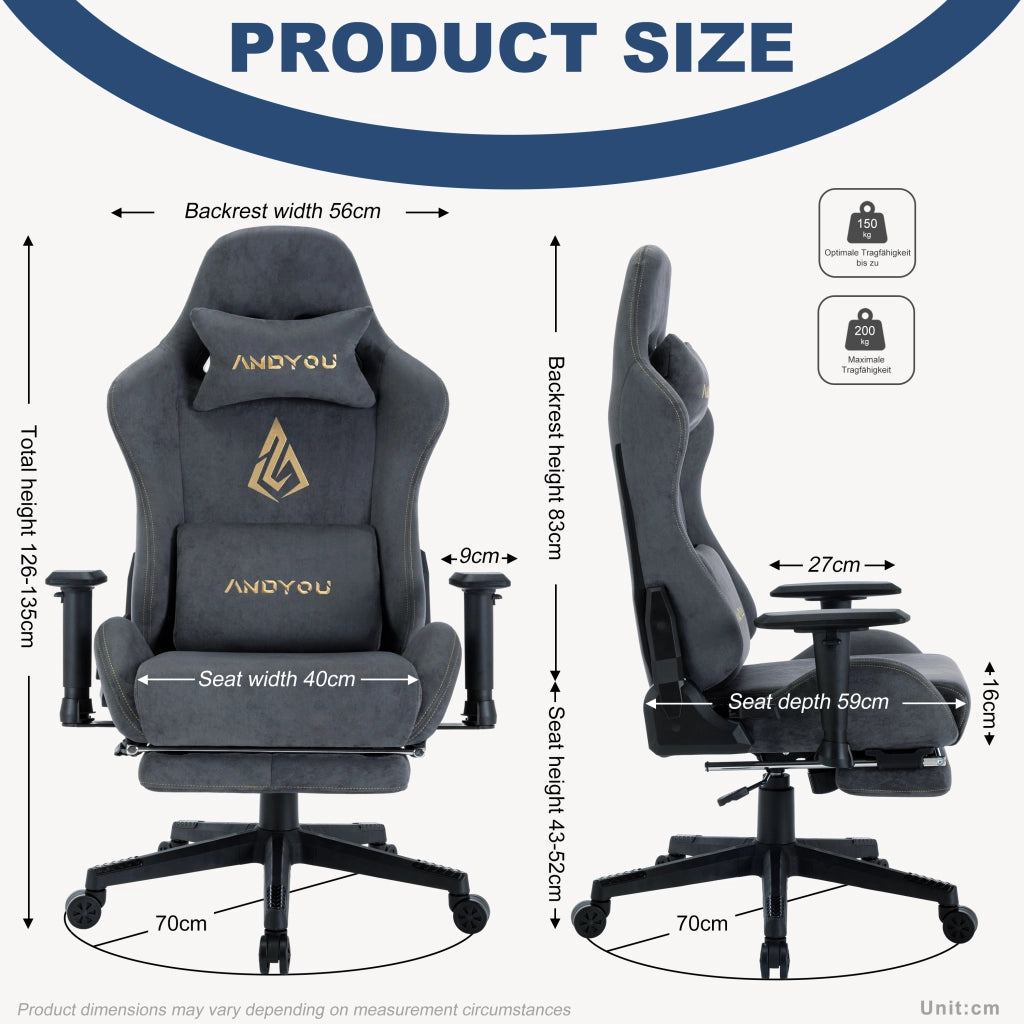 Sedia Gaming Ergonomica con Poggiapiedi ¨C Xylo ¨C Grigio Traspirante Regolabile Girevole