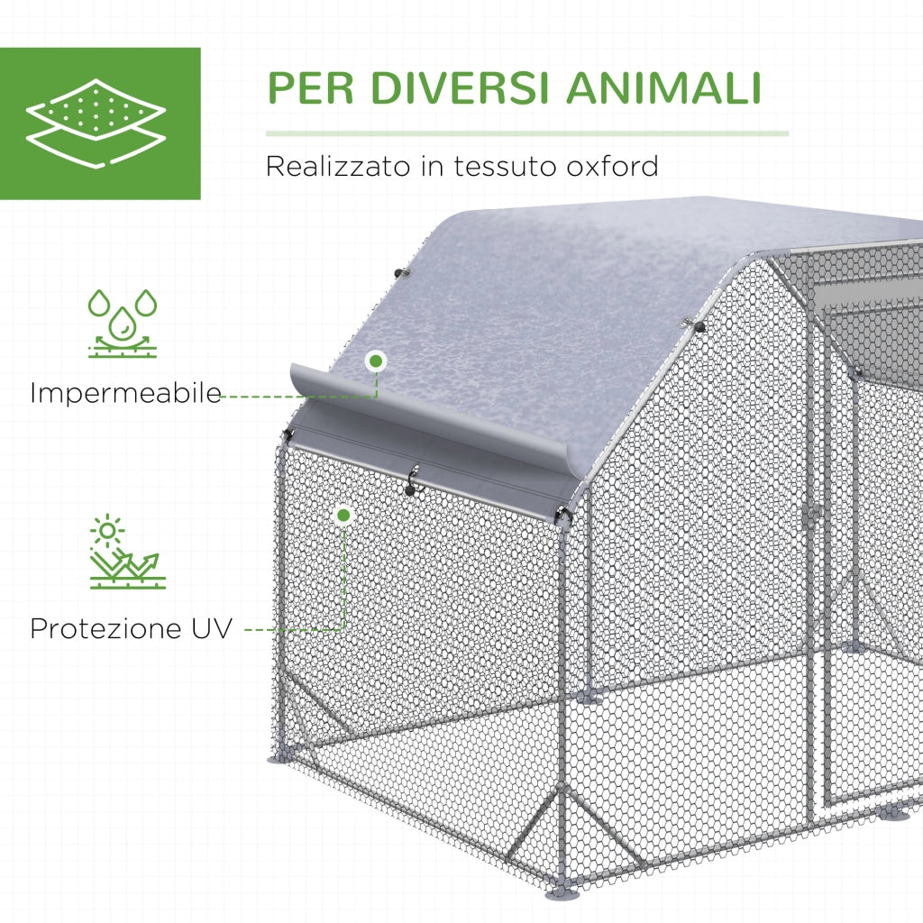 Recinto per Galline ¨C Xylo ¨C Acciaio con Telo di Copertura, 280x190x195 cm