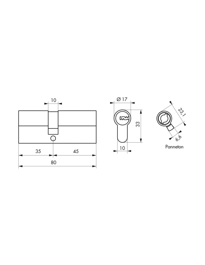 Cilindro Transit 2 35 x 45 mm, nichelato, anti-perforazione, anti-scasso, 5 chiavi – THIRARD