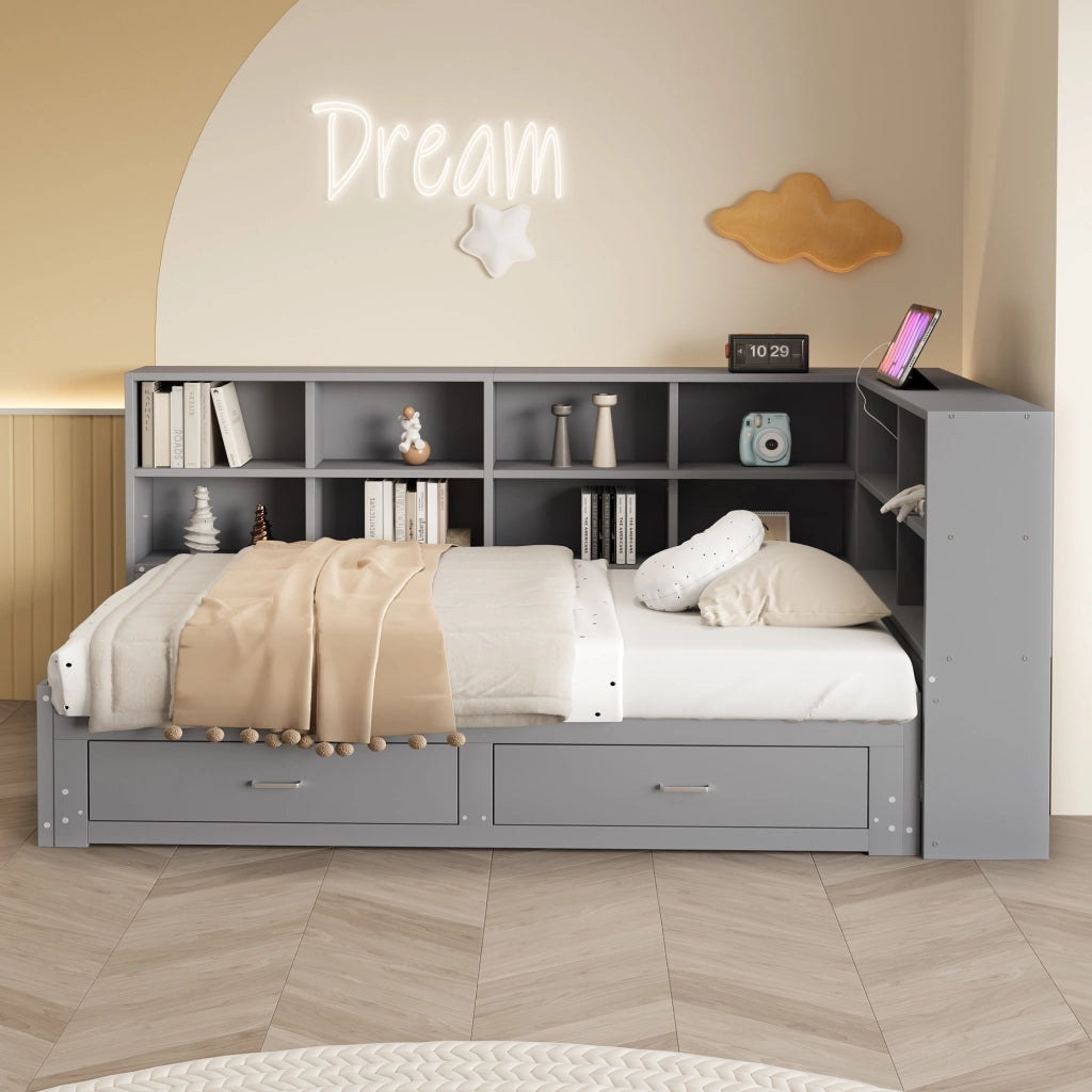 Letto estraibile con funzione divano in legno grigio 180x190 cm