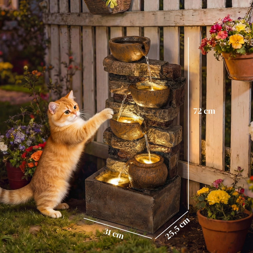 Fontana da Giardino con LED ¨C zephmum ¨C Marrone 5 Livelli