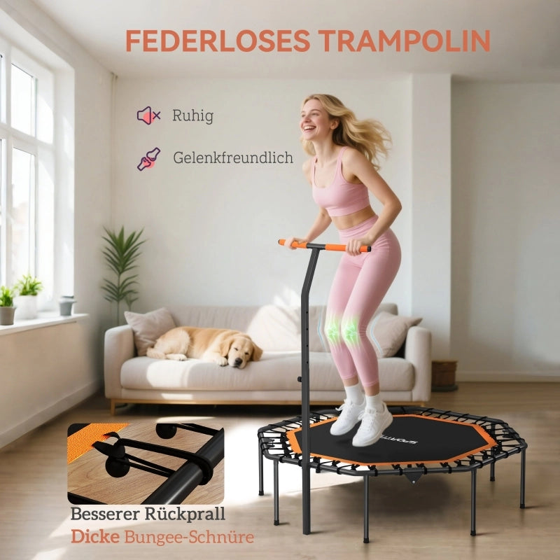Trampolino fitness pieghevole con manubrio regolabile, bungees silenziosi, uso indoor, senza accessori, nero