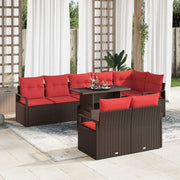 Set Divano da Giardino 9 pcs Marrone e Rosso polyrattan 3348850