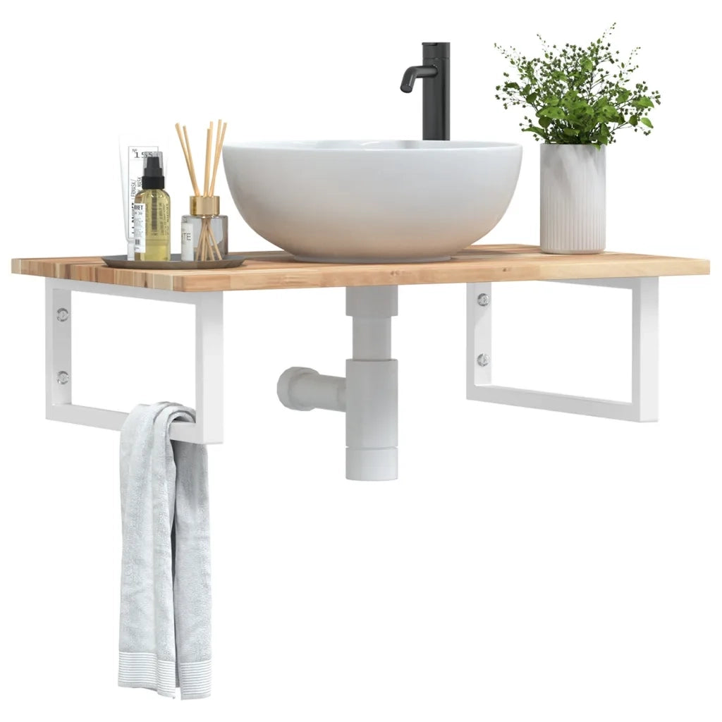 Ripiano a Parete per Lavabo in Acciaio e Massello di Acacia 3302776