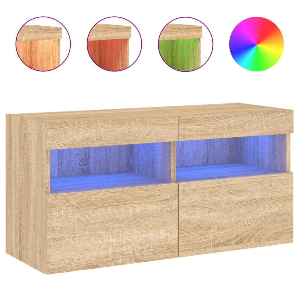 Mobile TV multimediale scaffale TV credenza mobile TV sala da pranzo soggiorno camera da letto a parete con luci LED rovere Sonoma 80 x 30 x 40 cm marrone 02_0028024
