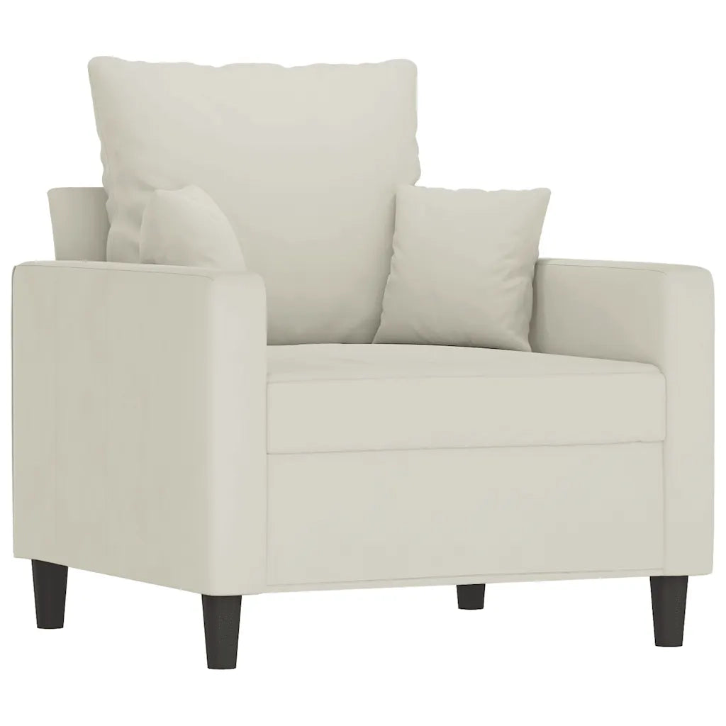 Set di Divani 3 pz con Cuscini Crema in Velluto
