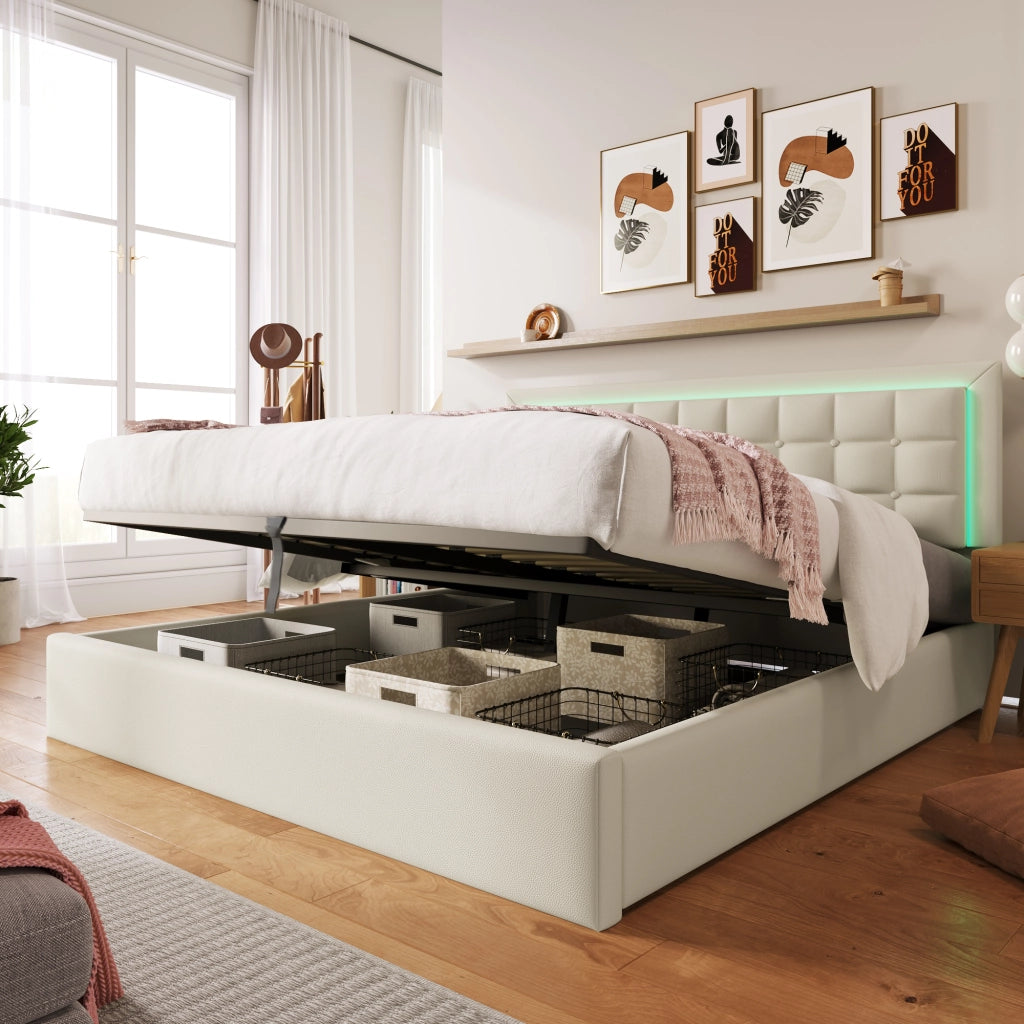 letto imbottito in pu bianco 140x200 cm