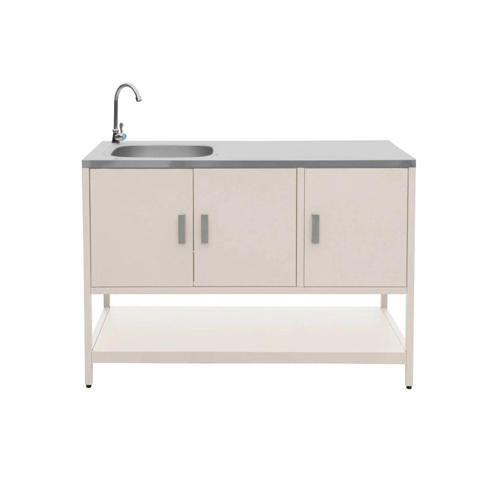 Mobile da esterno in acciaio con lavandino, 120cm, beige
