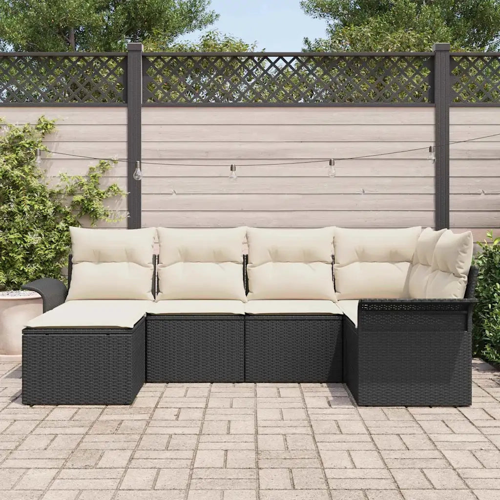 Set Divano da Giardino con cuscino 6 pcs Nero polyrattan
