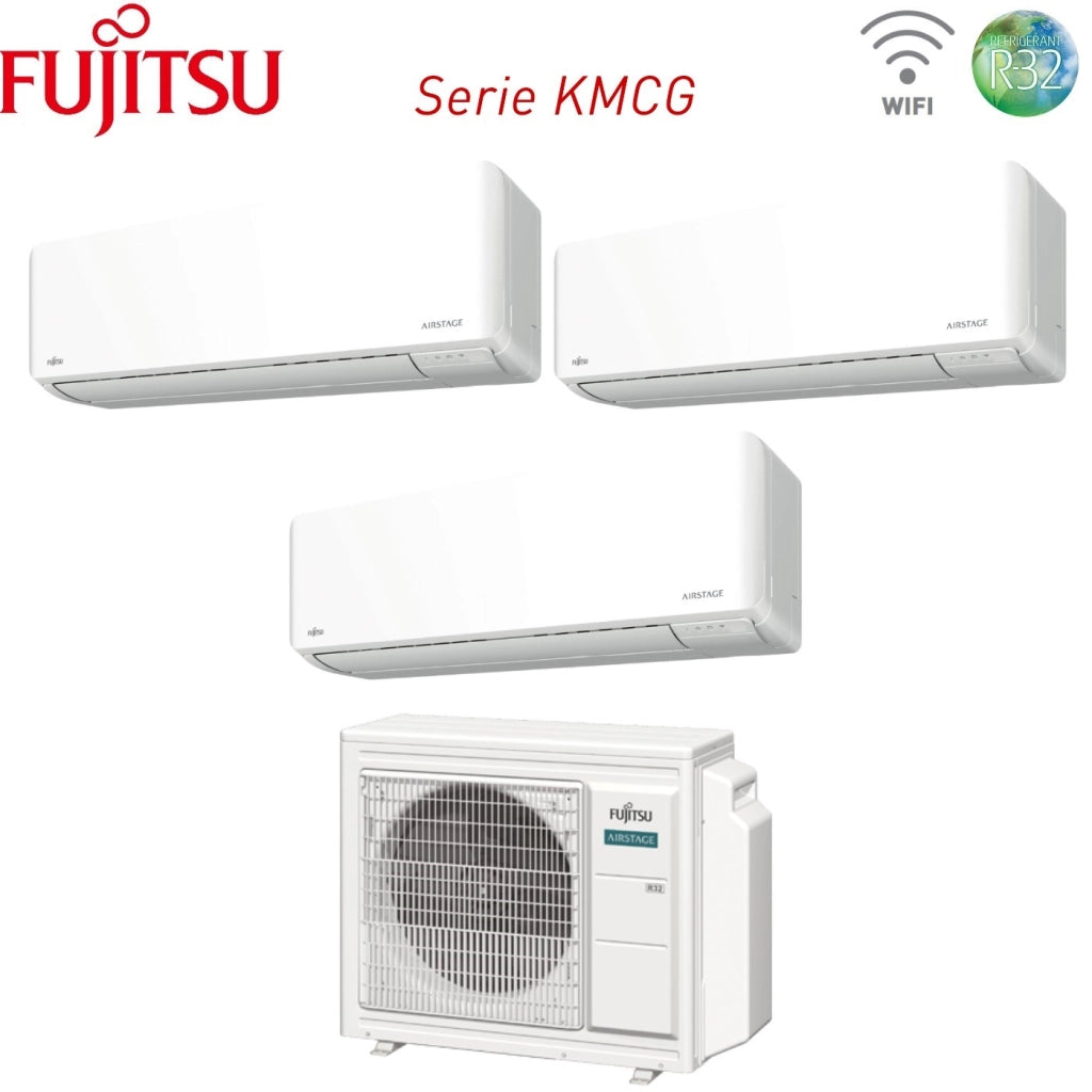 Climatizzatore Condizionatore Fujitsu Trial Split Inverter serie KM AIRSTAGE 7+9+9 con AOEG18KBCA3 R-32 Wi-Fi Integrato 7000+9000+9000
