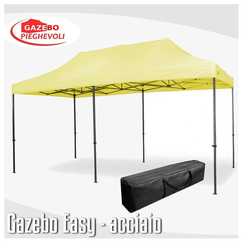 Gazebo 3x6 m giallo pieghevole portatile estendibile richiudibile estensibile acciaio SENZA laterali per fiere eventi stand chiosco tenda tendone mercato mercatino