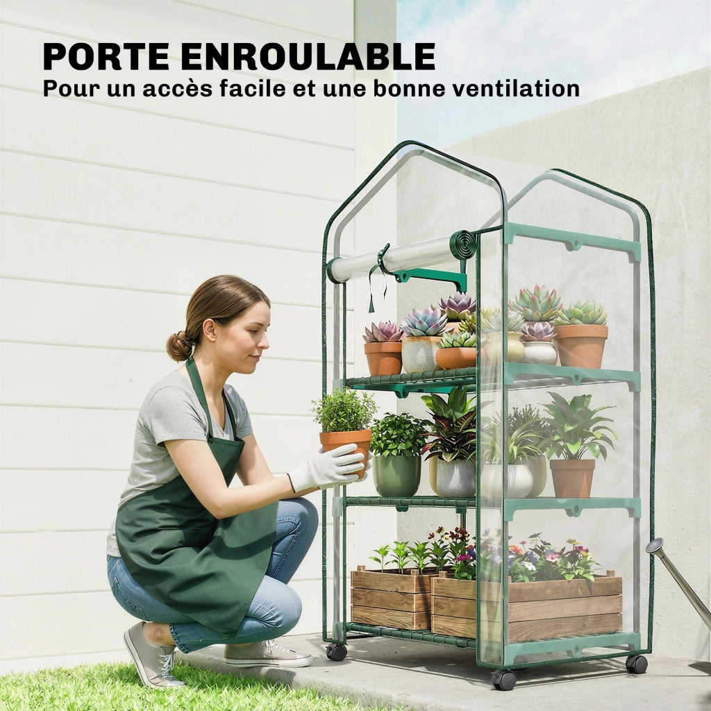 Serra da giardino mini con 3 ripiani ¨C Xylo ¨C PVC trasparente con ruote 69x49x130 cm