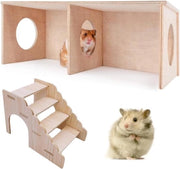 Casa per Hamster Multi-Ruolo con Scalone e Accessori Gioco per Hamster Nano - Legno Oro - Piccola