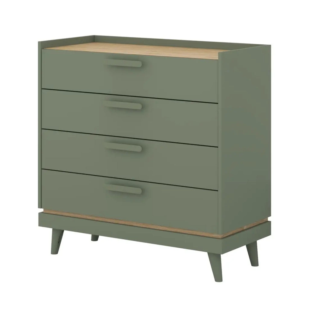 Comò NOKI – Verde e legno – 3 cassetti stile scandinavo