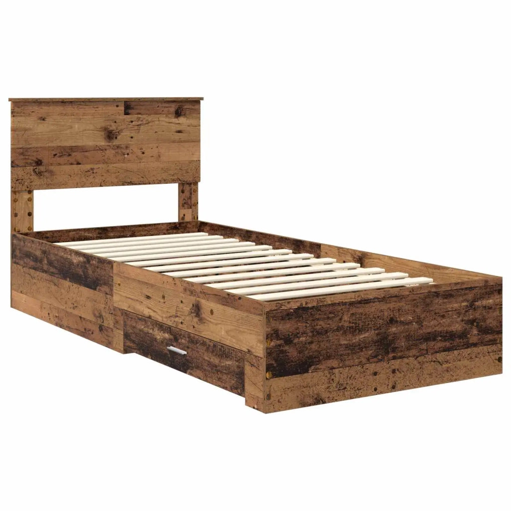 Letto singolo | Letto per adulti | Struttura del letto Legno vecchio 90 x 190 cm Legno multistrato