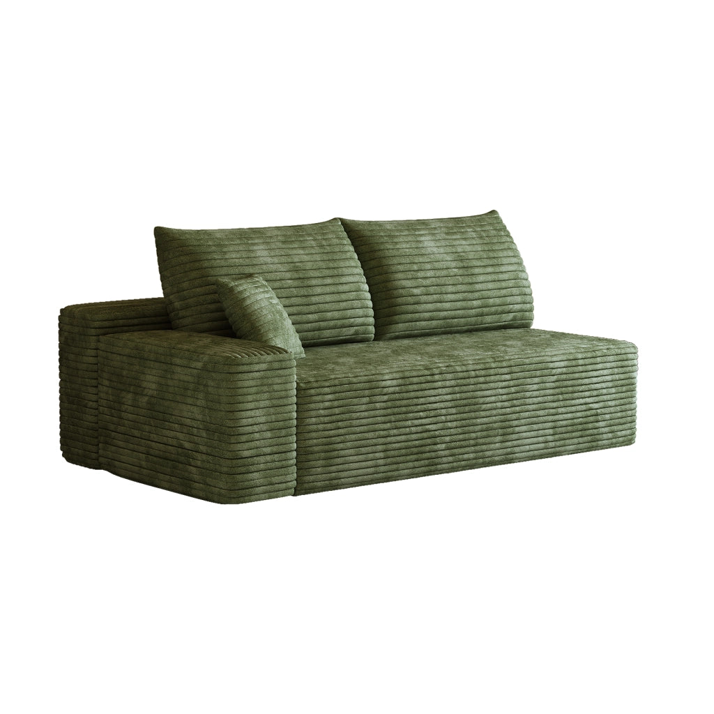 Chaise longue modulare 2 posti con seduta ampia e senza montaggio per soggiorno in tessuto effetto velluto a coste verde
