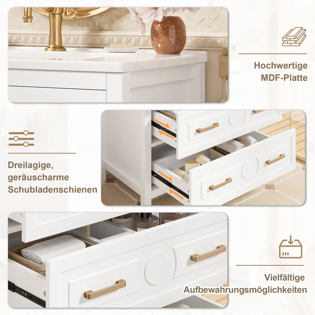MOBILE BAGNO con lavabo 76,5x47x82 cm MDF e Ceramica Bianco 3 cassetti