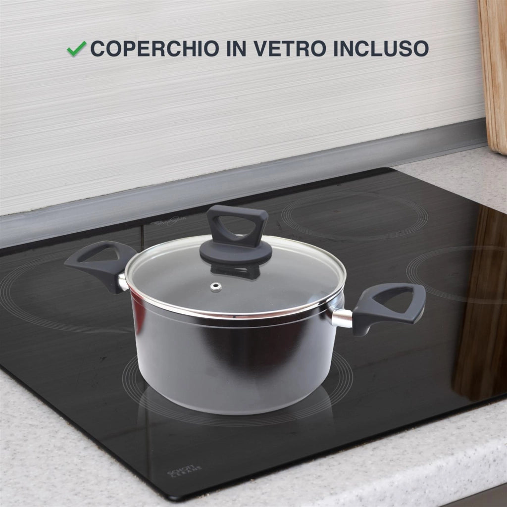 MAURY'S BLACK HAMMER CASSERUOLA CON COPERCHIO IN VETRO 22 CM