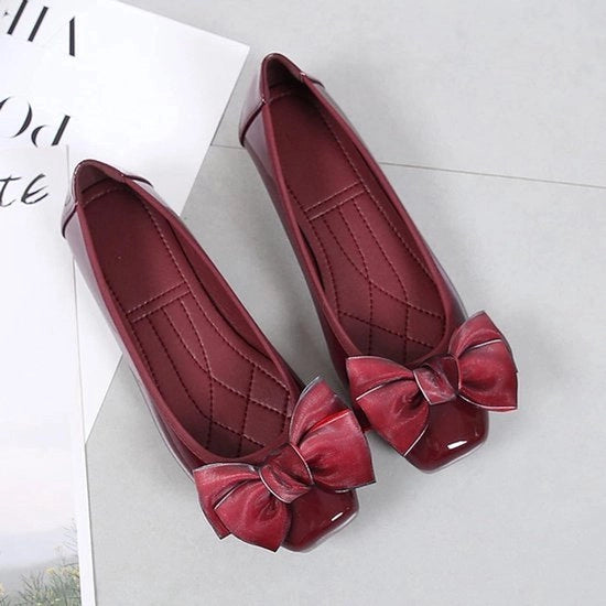 Ballerine per donna - Comode - Rosse - Casual - Adatte per occasioni - Punte quadre - Cuscino di memoria - Adatte per feste - Ballerine con fiocco e bow, 41 EU.