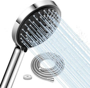 Douchekop in acciaio inox con tubo di gomma premium flessibile in acciaio inossidabile, regolatore di flusso e filtro auto-pulente - materiale ABS