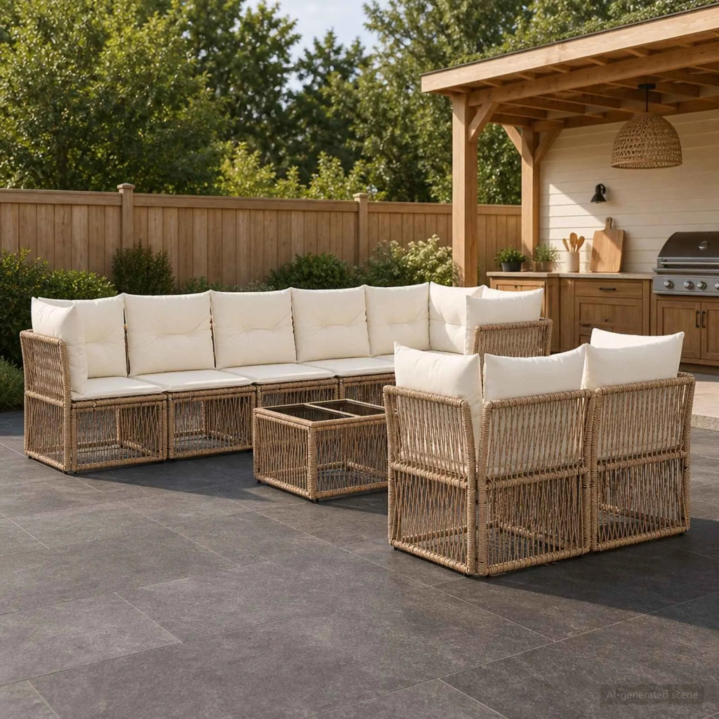 Set Divano da Giardino 9 pcs Beige polyrattan 3434289