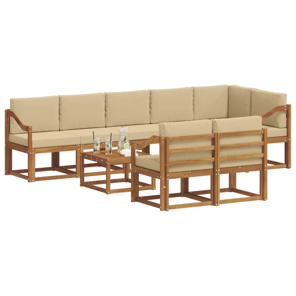 Set di divani da esterno con cuscino 9 pcs Naturale e Beige 3366621