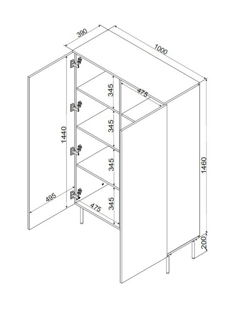 Armadio multiuso 2 ante Sedilo, Mobile multifunzionale, Mobiletto scarpiera, Guardaroba porta scarpe, 100x39 h166 cm, Nero