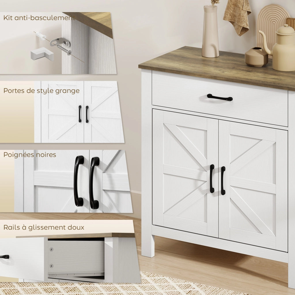 Mobile buffet salvaspazio ¨C Xylo ¨C 2 ante stile fienile, cassetto, ripiano regolabile, 77x39,3x81,5 cm