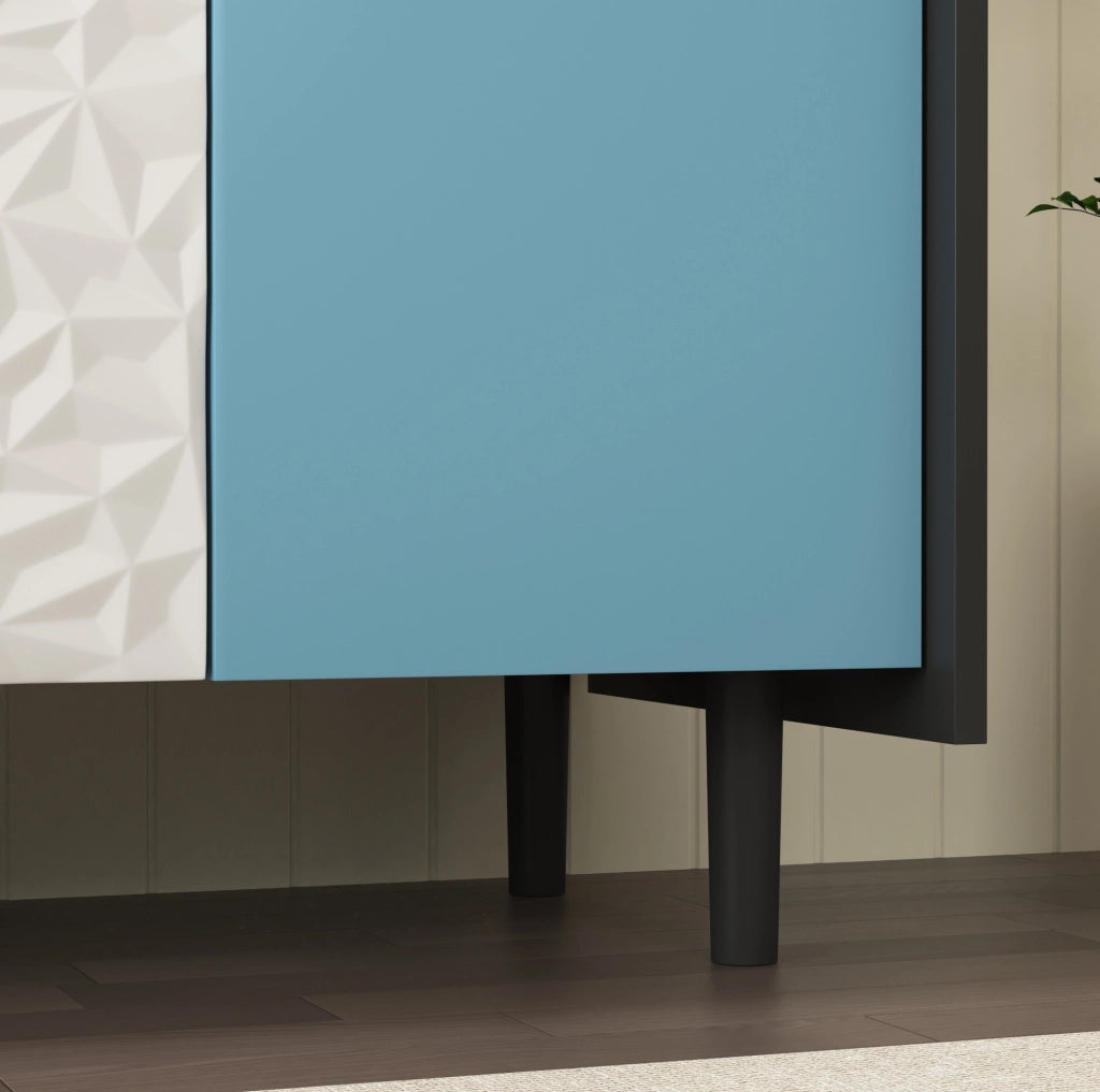 Credenza sideboard con 2 cassetti e vano chiuso 120 cm in MDF nero e blu