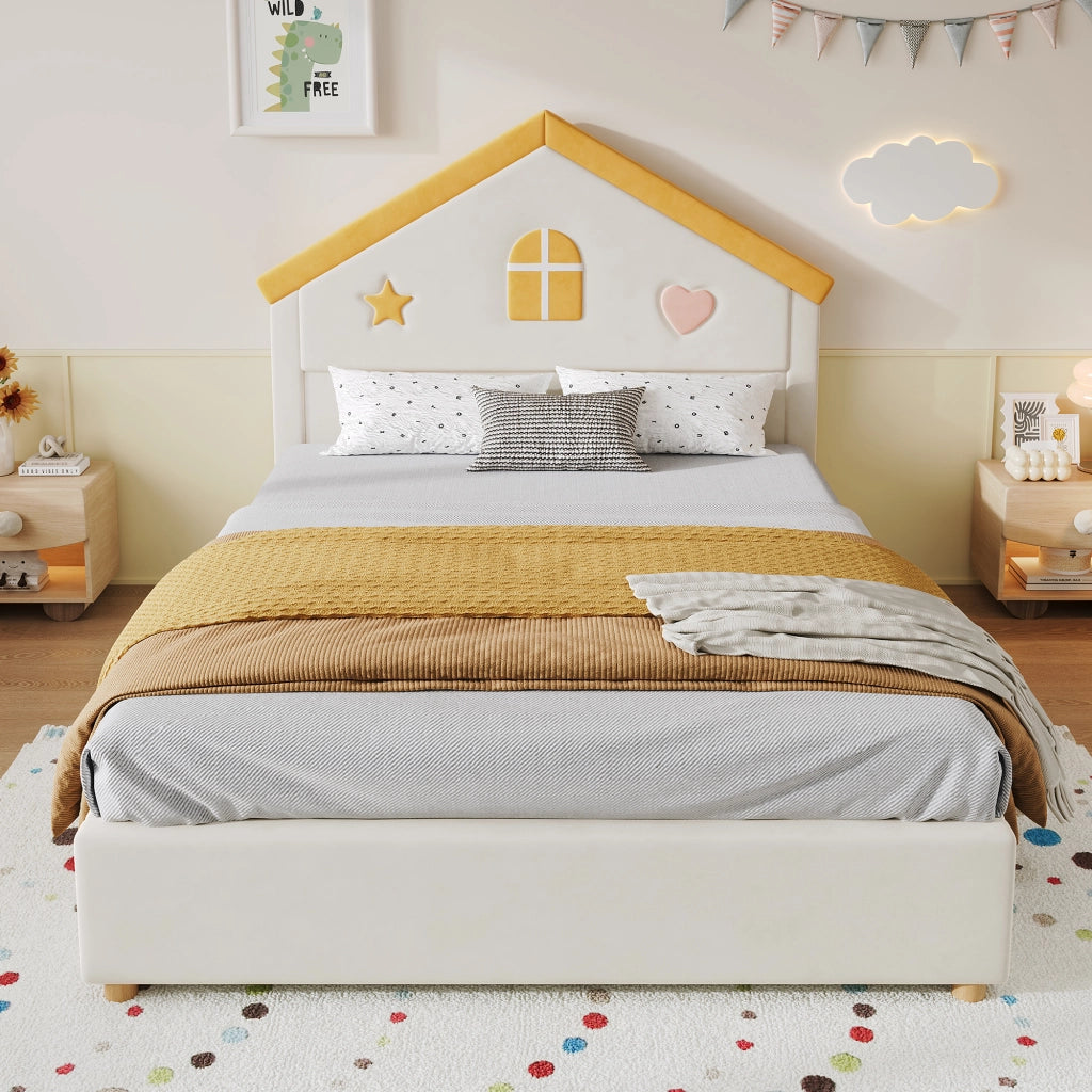 letto per bambini velluto beige 140 x 200 cm