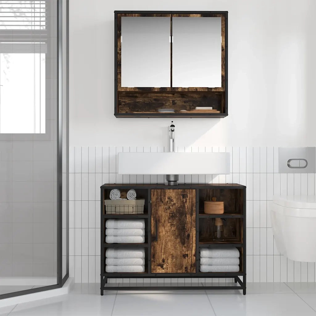 Mobile Lavabo Bagno-Armadietto da bagno Rovere Fumo 60x30x60 cm Legno Multistrato 215423