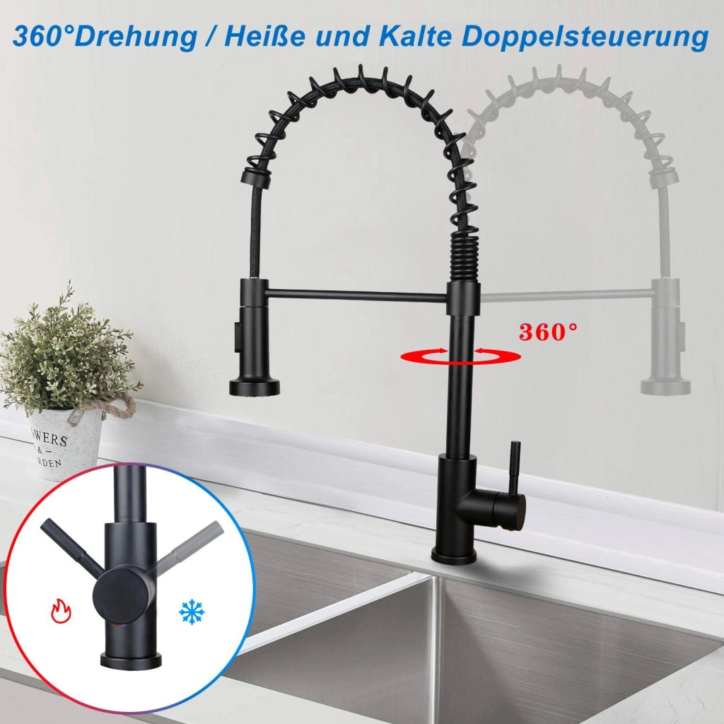 ZMH Miscelatore nero con doccia estraibile e design arcuato