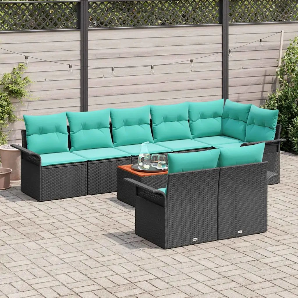 Set Divano da Giardino 9 pcs Nero e Turchese polyrattan 3356016