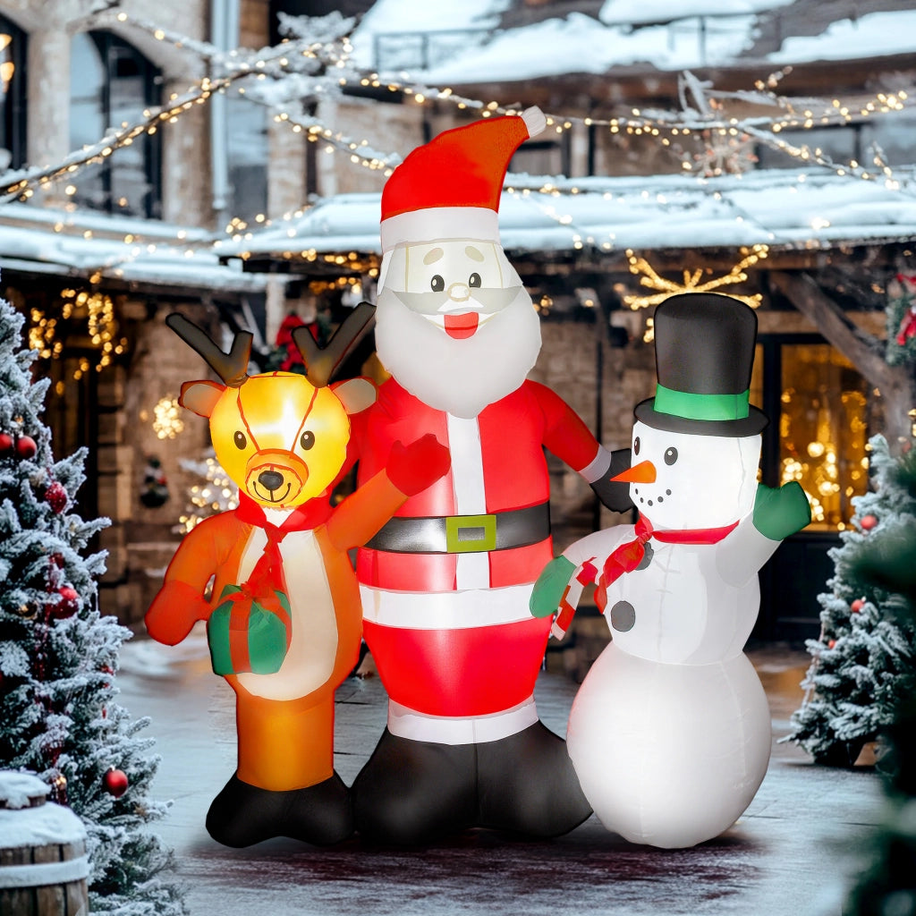 Babbo Natale Inflabile 150 cm con Renna e Pupazzo di Neve Luci LED ¨C Zephmum ¨C Per Esterno Giardino